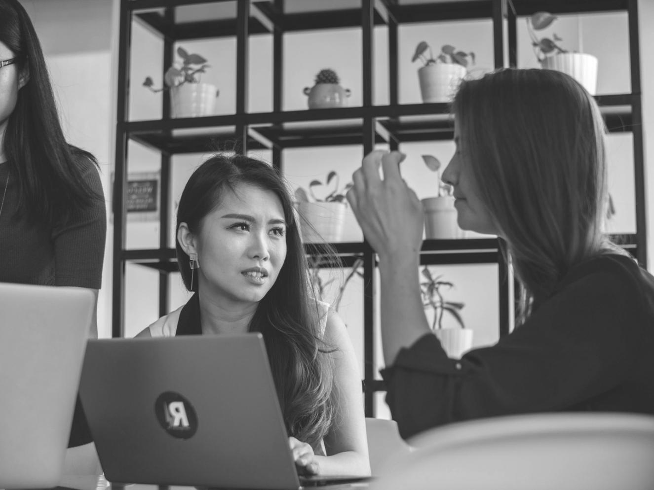 Teilnehmer analysiert Content-Metriken an einem Laptop